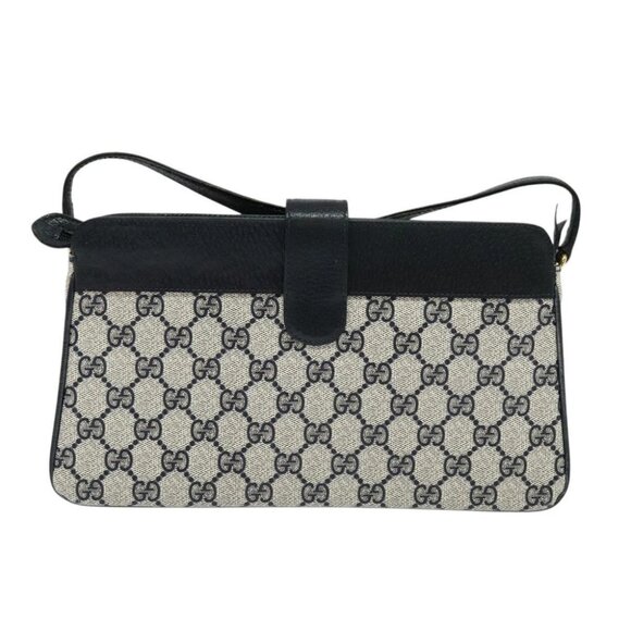 GUCCI GG Supreme Sherry Line Shoulder Bag PVC Navy Gold - Picture 3 of 14